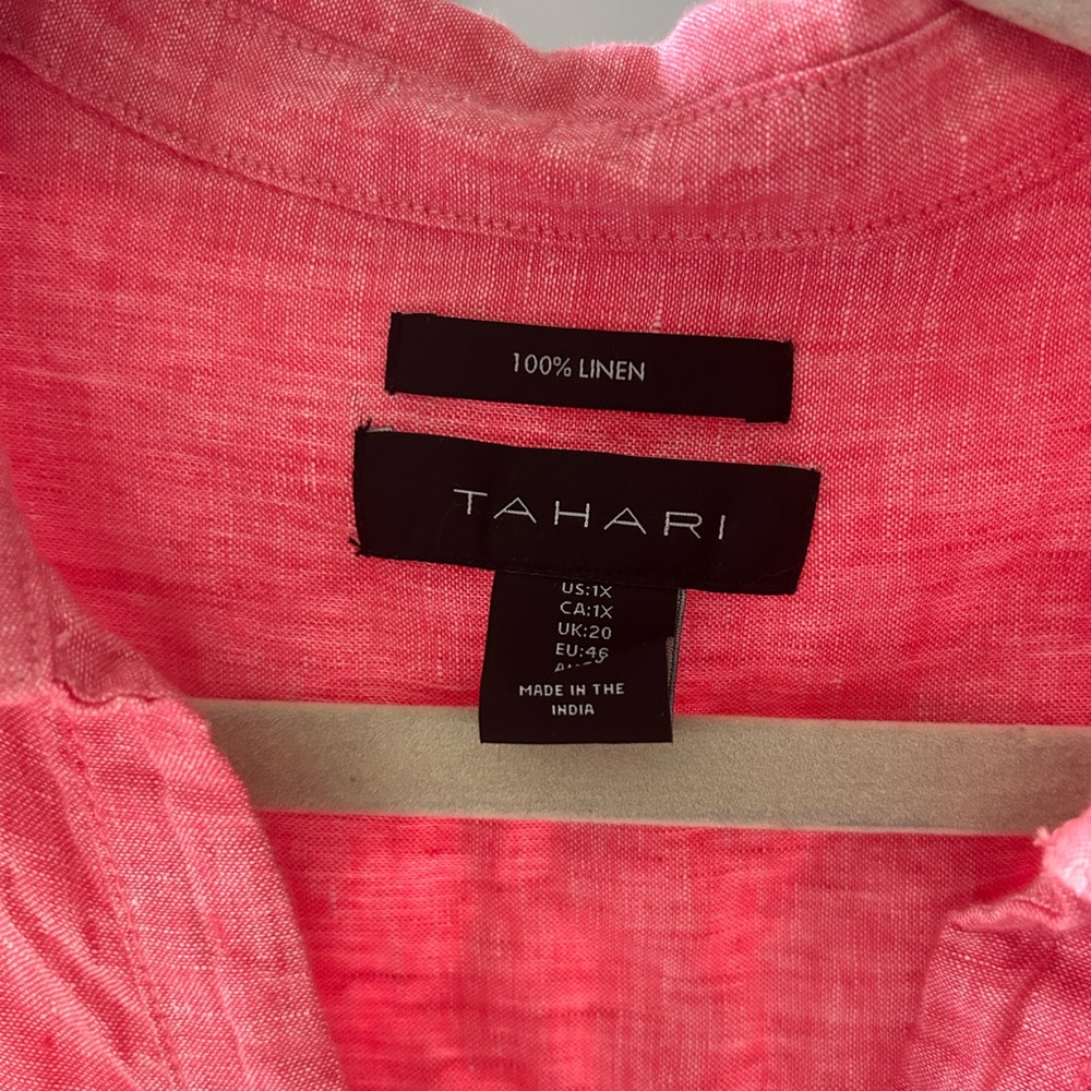 Tahari Bright Pink Linen Button-Front Tunic